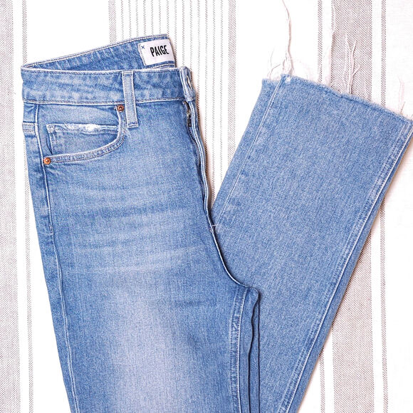 PAIGE Denim - PAIGE High Rise Sarah Straight Medium Wash Distressed Stretch Jeans Sz 25